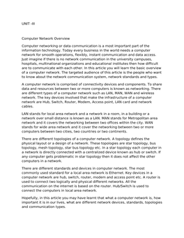 UNIT -III Computer Network Overview Computer Networking Or Data