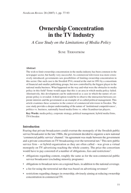 Ownership Concentration in the TV Industry a Case Study on the Limitations of Media Policy