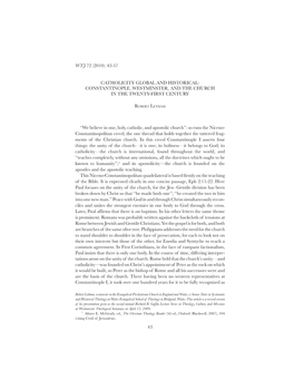 Catholicity Global and Historical: Constantinople, Westminster, and the Church in the Twenty-First Century