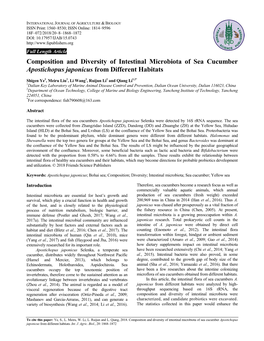 Composition and Diversity of Intestinal Microbiota of Sea Cucumber Apostichopus Japonicus from Different Habitats