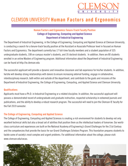 CLEMSON UNIVERSITY Human Factors and Ergonomics