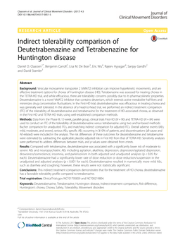 Indirect Tolerability Comparison of Deutetrabenazine and Tetrabenazine for Huntington Disease Daniel O