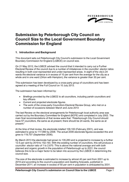 Peterborough City Council on Council Size to the Local Government Boundary Commission for England