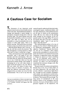 Kenneth J. Arrow a Cautious Case for Socialism