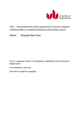 Characterisation of the Expression of Tumour Antigens and Biomarkers in Myeloid Leukaemia and Ovarian Cancer