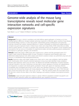 Genome-Wide Analysis of the Mouse Lung Transcriptome Reveals
