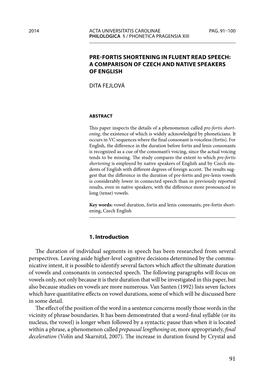 Pre-Fortis Shortening in Fluent Read Speech: a Comparison of Czech and Native Speakers of English