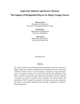 The Impact of Designated Players in Major League Soccer