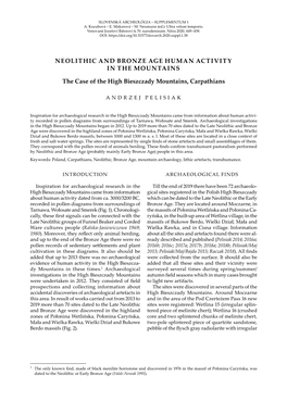 NEOLITHIC and BRONZE AGE HUMAN ACTIVITY in the MOUNTAINS the Case of the High Bieszczady Mountains, Carpathians