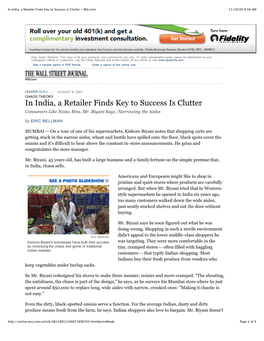 In India, a Retailer Finds Key to Success Is Clutter - WSJ.Com 11/28/09 9:56 AM