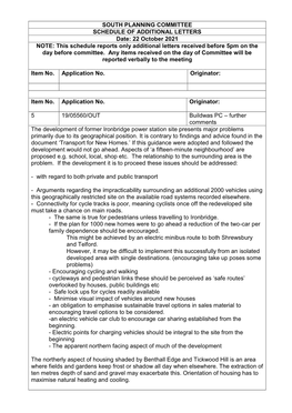 South Planning Committee Schedule