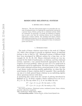 Residuated Relational Systems We Begin by Introducing the Central Notion That Will Be Used Through- out the Paper