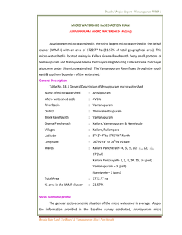 Aruvippuram Micro Watershed Is the Third Largest Micro Watershed in the IWMP Cluster (IWMP-I) with an Area of 1722.77 Ha (21.57% of Total Geographical Area)