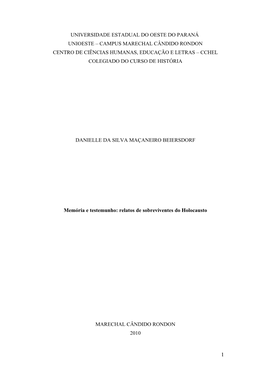 Memória E Testemunho: Relatos De Sobreviventes Do Holocausto