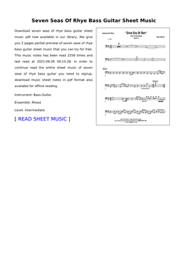 Seven Seas of Rhye Bass Guitar Sheet Music