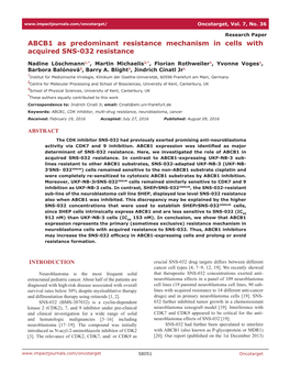 ABCB1 As Predominant Resistance Mechanism in Cells with Acquired SNS-032 Resistance