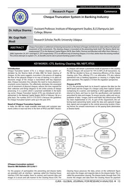 Research Paper Commerce Cheque Truncation System in Banking Industry