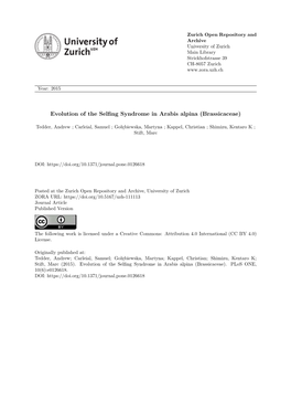 Evolution of the Selfing Syndrome in Arabis Alpina (Brassicaceae)