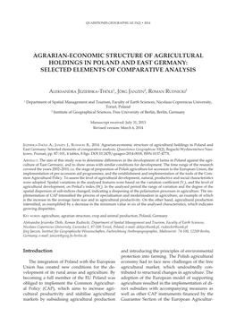 Agrarian-Economic Structure of Agricultural Holdings in Poland and East Germany: Selected Elements of Comparative Analysis