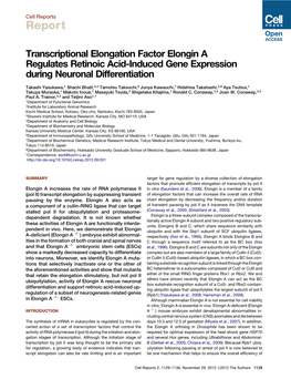 Transcriptional Elongation Factor Elongin a Regulates Retinoic Acid-Induced Gene Expression During Neuronal Differentiation