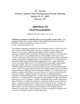 24Th Annual Western Aquatic Plant Management Society Meeting March 10-11, 2005 Denver, CO