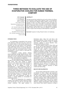 Three Methods to Evaluate the Use of Evaporative Cooling for Human Thermal Comfort