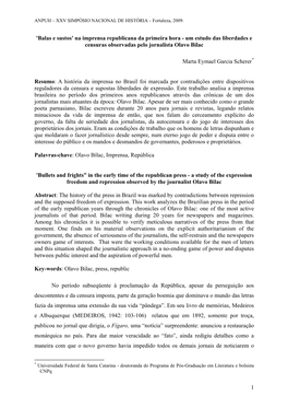 Na Imprensa Republicana Da Primeira Hora - Um Estudo Das Liberdades E Censuras Observadas Pelo Jornalista Olavo Bilac