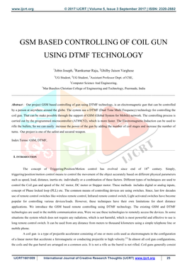 Gsm Based Controlling of Coil Gun Using Dtmf Technology