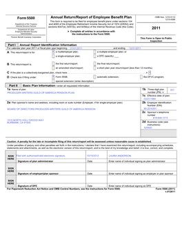 Pension Plan 2011 Form 5500