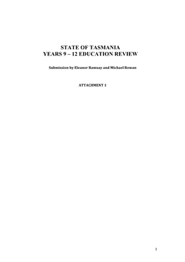 State of Tasmania Years 9 – 12 Education Review