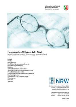 Kommunalprofil Hagen, Krfr. Stadt Regierungsbezirk Arnsberg, Gemeindetyp: Kleine Großstadt