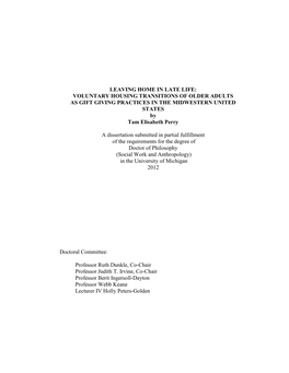 VOLUNTARY HOUSING TRANSITIONS of OLDER ADULTS AS GIFT GIVING PRACTICES in the MIDWESTERN UNITED STATES by Tam Elisabeth Perry