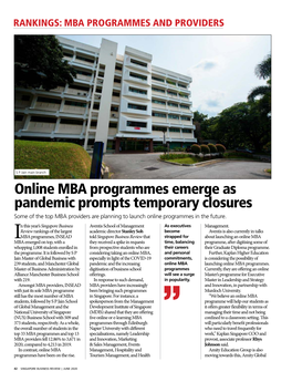 Online MBA Programmes Emerge As Pandemic Prompts Temporary Closures Some of the Top MBA Providers Are Planning to Launch Online Programmes in the Future