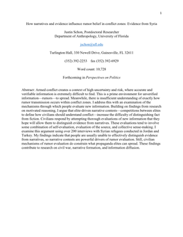 How Narratives and Evidence Influence Rumor Belief in Conflict Zones: Evidence from Syria