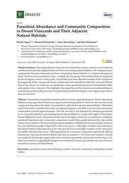 Parasitoid Abundance and Community Composition in Desert Vineyards and Their Adjacent Natural Habitats