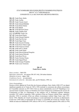 Hommes Politiques Des Ive Et Ve Républiques Conservés À La Section Des Archives Privées