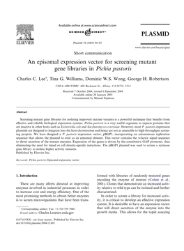 An Episomal Expression Vector for Screening Mutant Gene Libraries in Pichia Pastoris