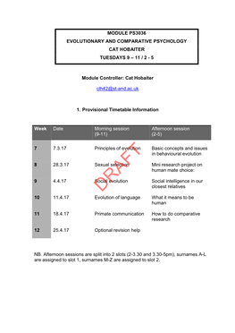 PS3036 Evolution and Comparative Psychology