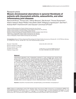 Mosaic Chromosomal Aberrations in Synovial Fibroblasts of Patients With