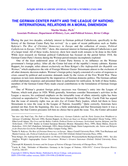 The German Center Party and the League of Nations: International Relations in a Moral Dimension