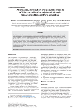 Abundance, Distribution and Population Trends of Nile Crocodile (Crocodylus Niloticus) in Gonarezhou National Park, Zimbabwe