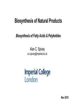 Biosynthesis of Natural Products