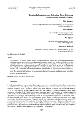 Monetary Policy Actions and Agricultural Sector Outcomes: Empirical Evidence from South Africa