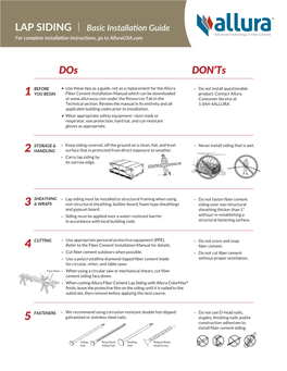 LAP SIDING Basic Installation Guide for Complete Installation Instructions, Go to Allurausa.Com