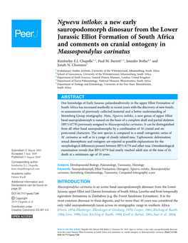 Ngwevu Intloko: a New Early Sauropodomorph Dinosaur from The