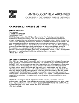 Oct-Dec Press Listings