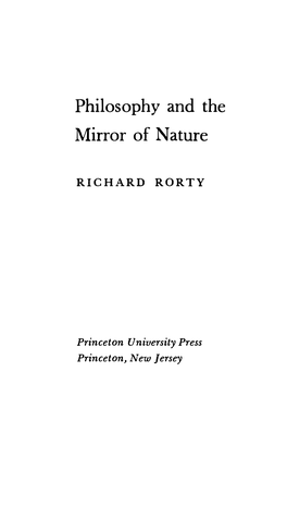 Philosophy and the Mirror of Nature