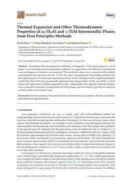 Thermal Expansion and Other Thermodynamic Properties of Α2-Ti3al and Γ-Tial Intermetallic Phases from First Principles Methods