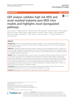 GEP Analysis Validates High Risk MDS and Acute Myeloid Leukemia Post