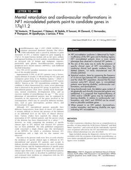 Mental Retardation and Cardiovascular Malformations in NF1